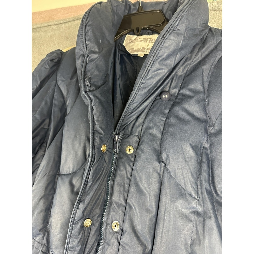 Downist Coat Womens Medium Blue Long Down Puffer Quilted Zip Collared Pockets - Picture 3 of 11